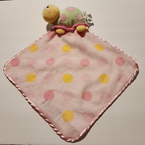 Blankets And Beyond Turtle Pink Yellow Green Polka Dot Security Lovey Nunu - Picture 1 of 8